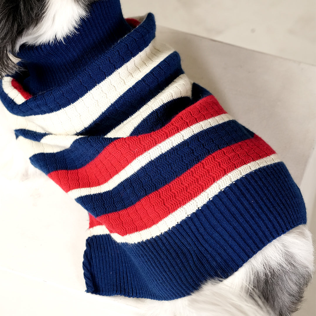 CruiseLine Knit Sweater – Classic Navy Winter Pet Sweater