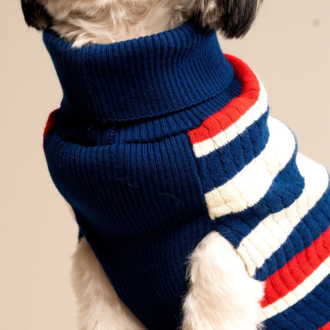 CruiseLine Knit Sweater – Classic Navy Winter Pet Sweater