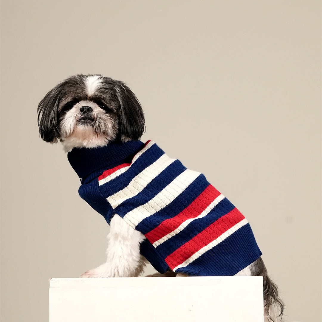 CruiseLine Knit Sweater – Classic Navy Winter Pet Sweater