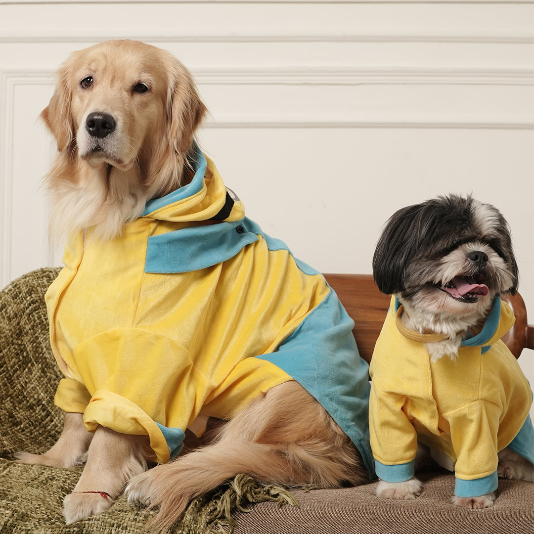 Furryfits Minion Mischief Hoodie – Playful Yellow Winter Pet Hoodie