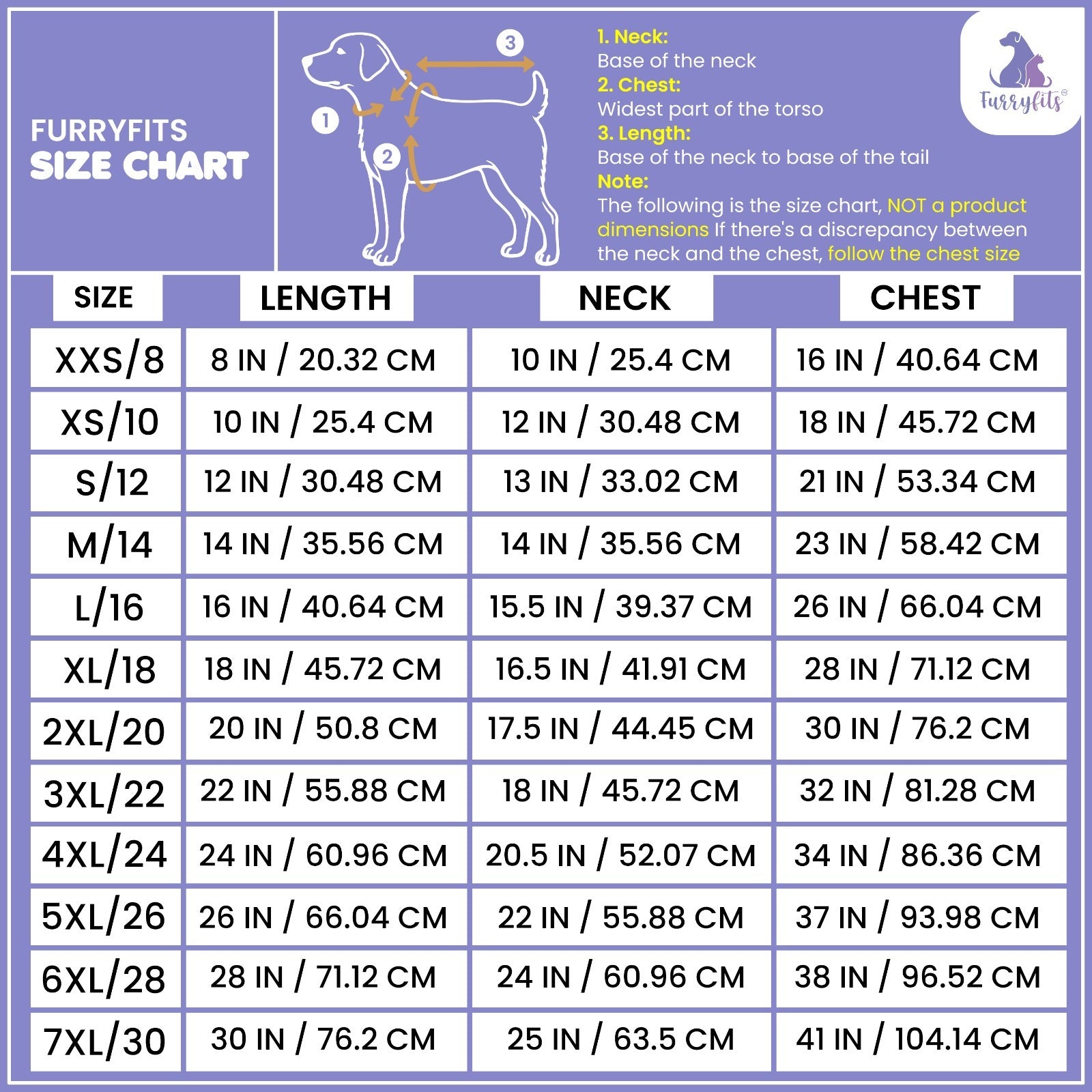 Furryfits Size Chart