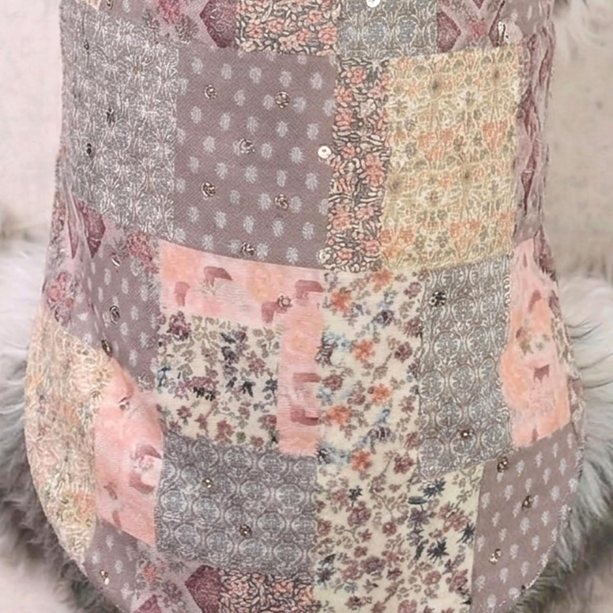 Furryfits Mosaic Print Dog Kurta – Patchwork Printed Sleeveless Ethnic Wear with Front Zip Closure