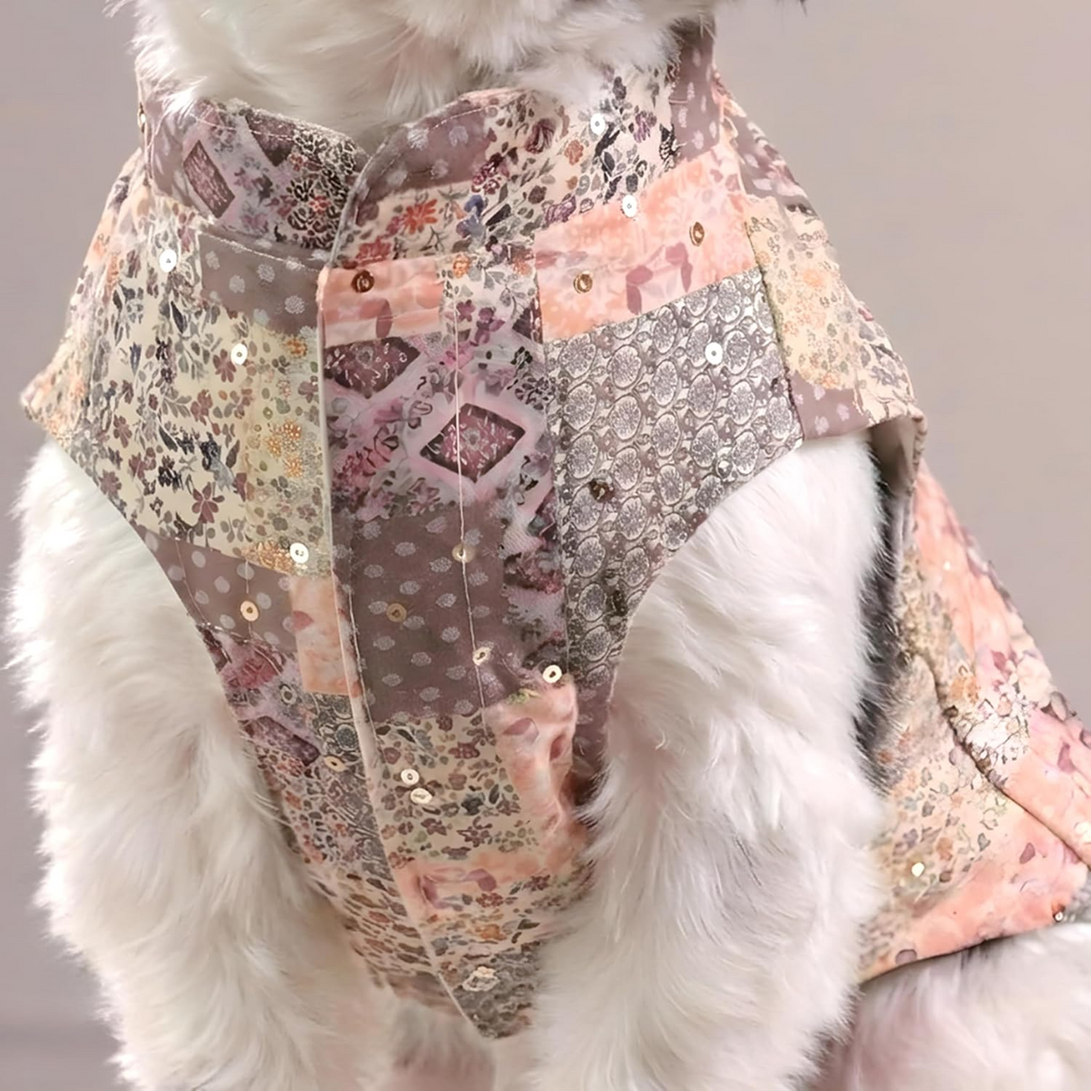 Furryfits Mosaic Print Dog Kurta – Patchwork Printed Sleeveless Ethnic Wear with Front Zip Closure
