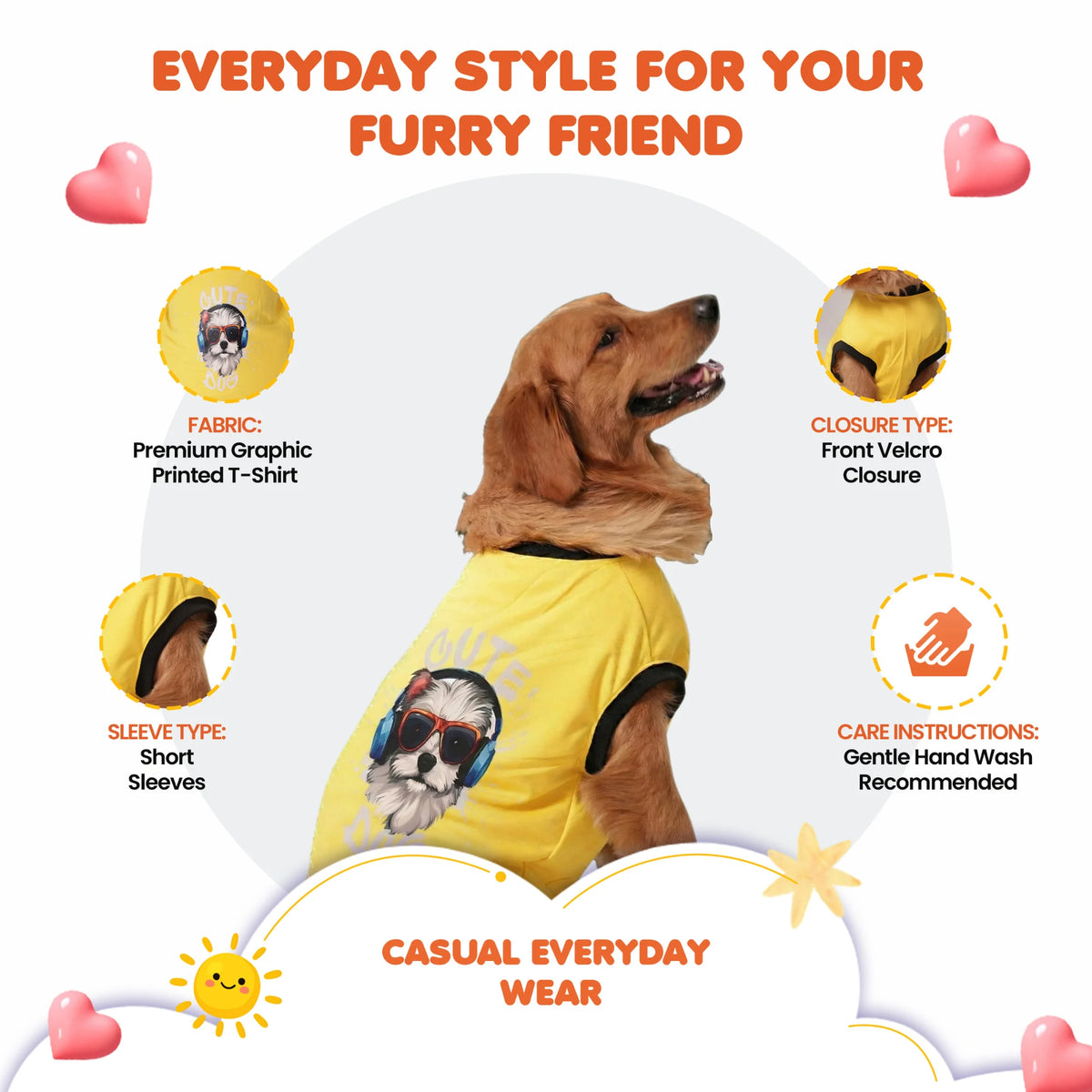 “Cute Dog” Graphic T-Shirt – Casual Everyday Wear (Yellow)