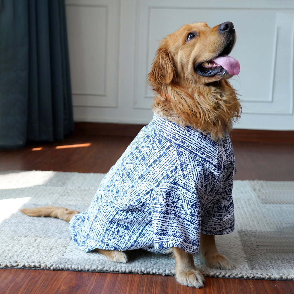Blue Abstract Designer Dog Shirt – Stylish Cotton Casual Shirt for Dogs