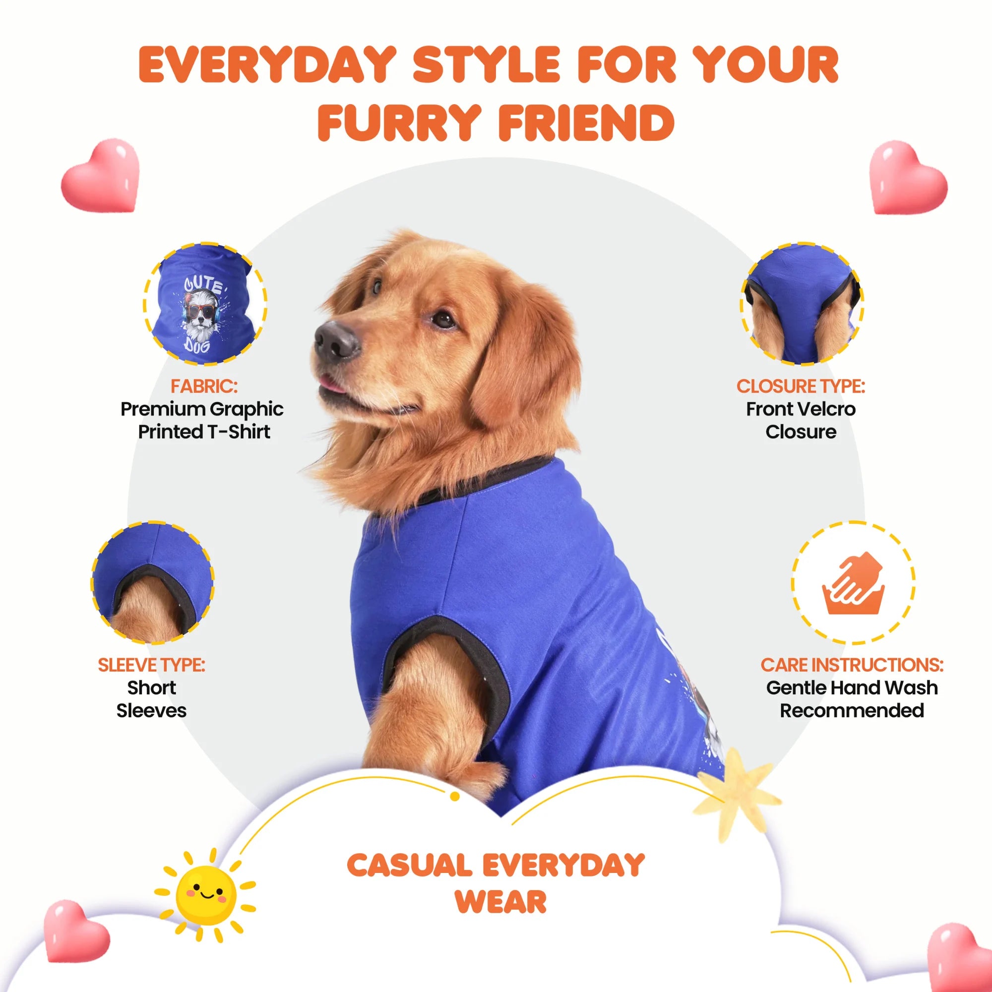 Cute Dog Graphic Printed T-Shirt- Casual Everyday Wear (Blue)