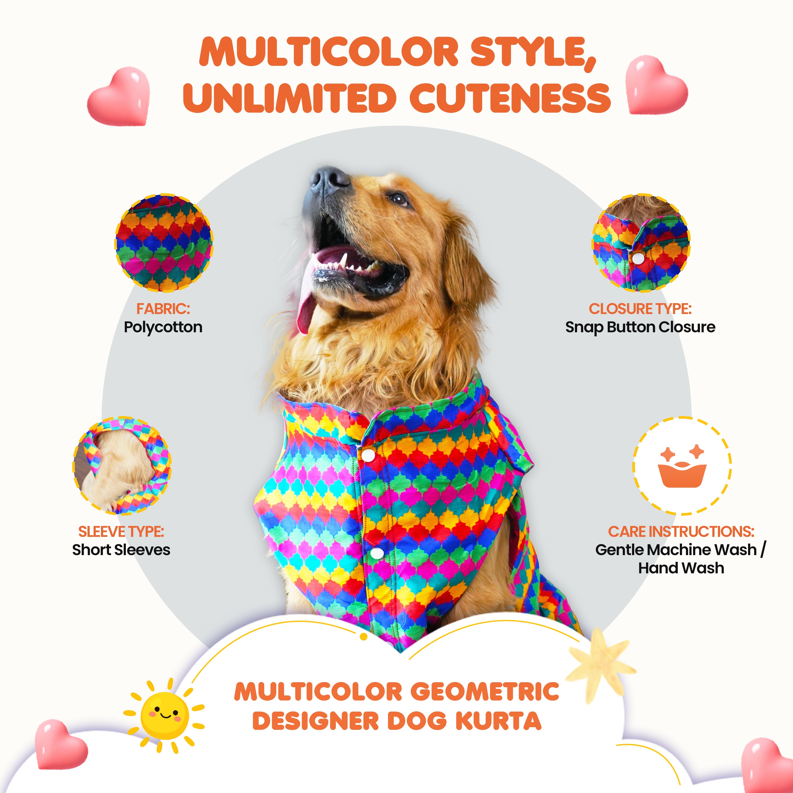Multicolor Geometric Designer Dog Kurta Premium Polycotton Party Wear Kurta for Dogs