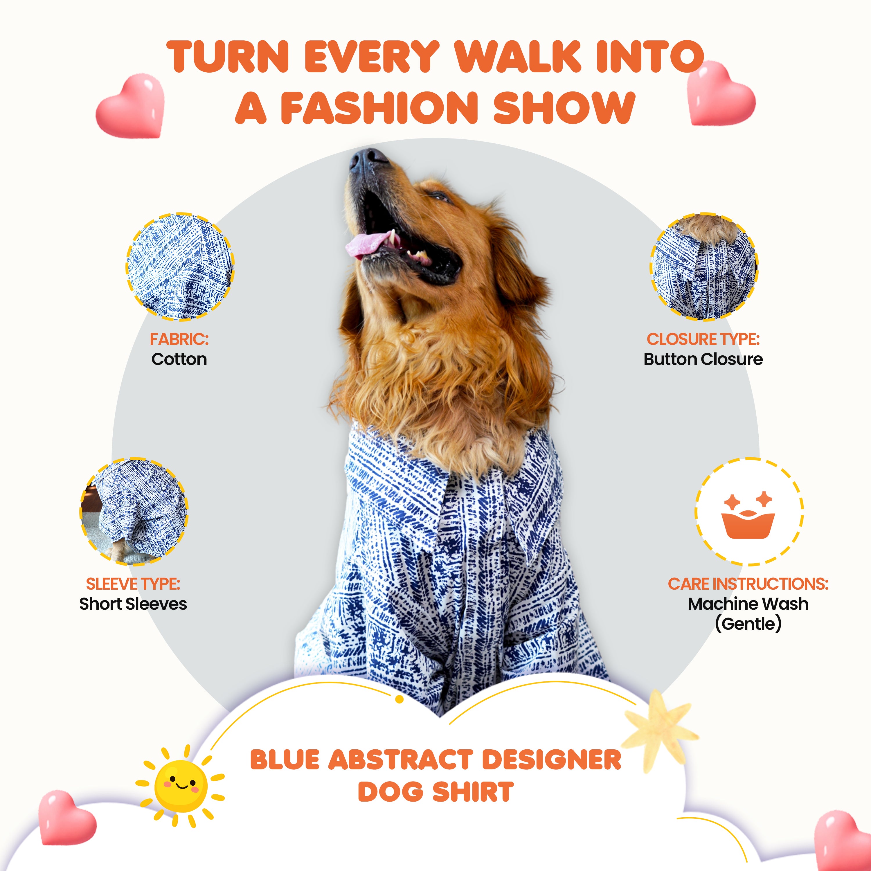 Blue Abstract Designer Dog Shirt – Stylish Cotton Casual Shirt for Dogs
