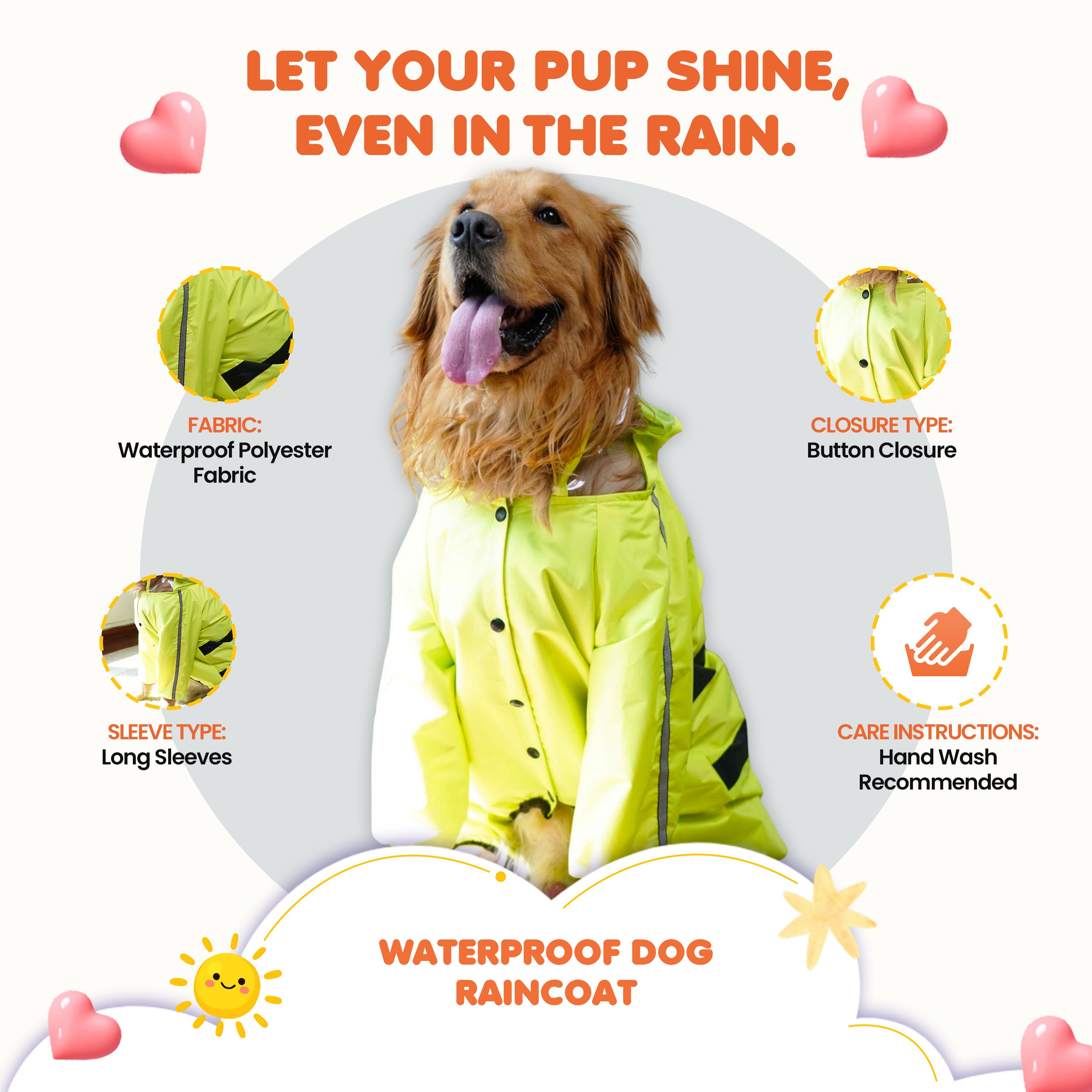 Waterproof Neon Green Dog Raincoat Lightweight Hooded Rain Jacket for Dogs