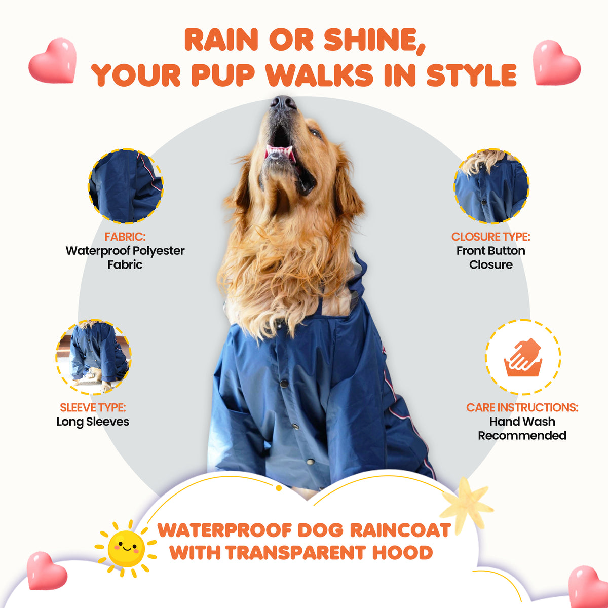 Waterproof Dog Raincoat with Transparent Hood – Lightweight Protective Rain Jacket for Dogs