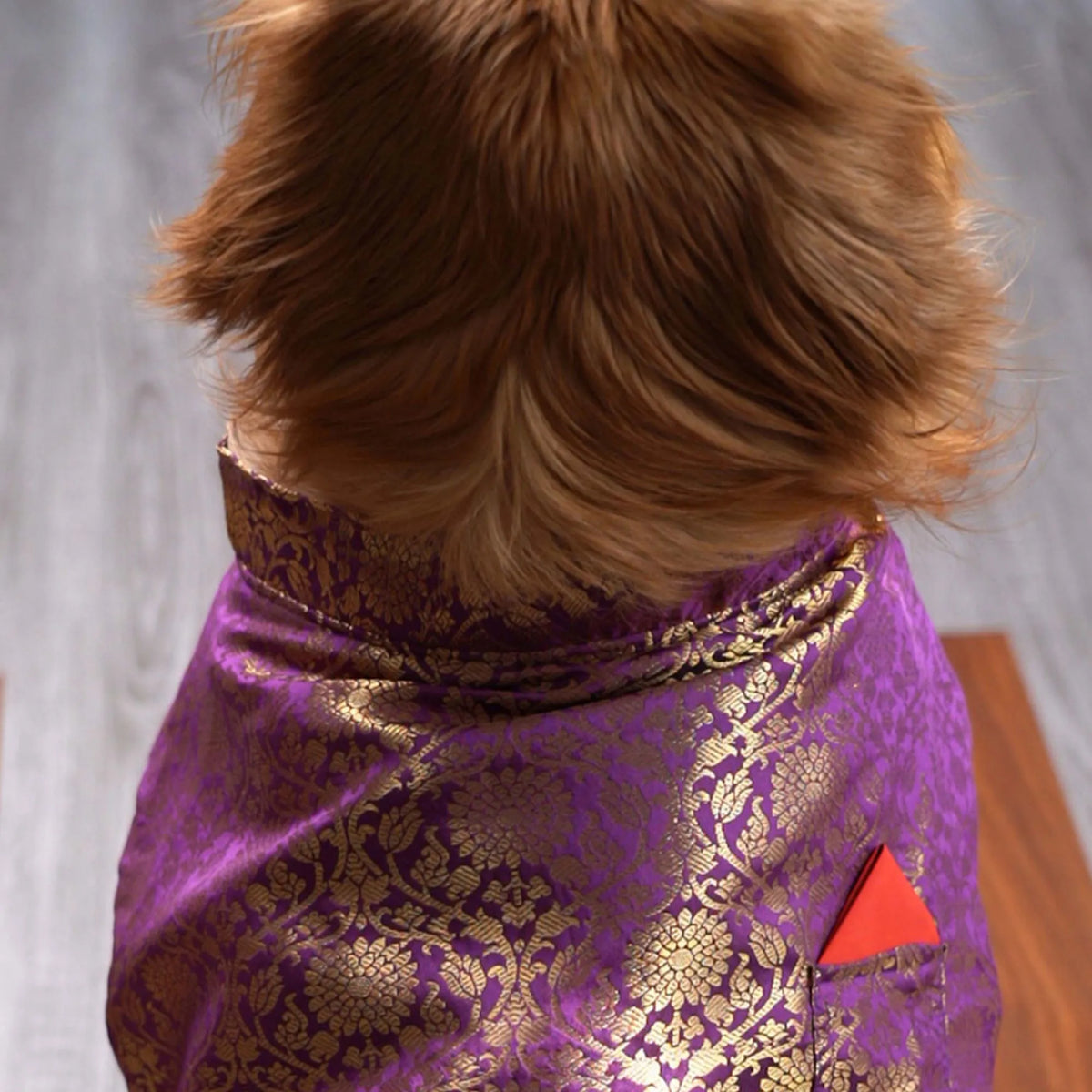 Furryfits Royal Floral Brocade Dog Kurta (Purple & Gold) – Premium Ethnic Wedding & Festive Wear for Dogs