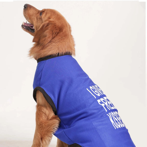 I Give Free Kisses Printed Dog T-Shirt- Cute Casual Wear (Blue)