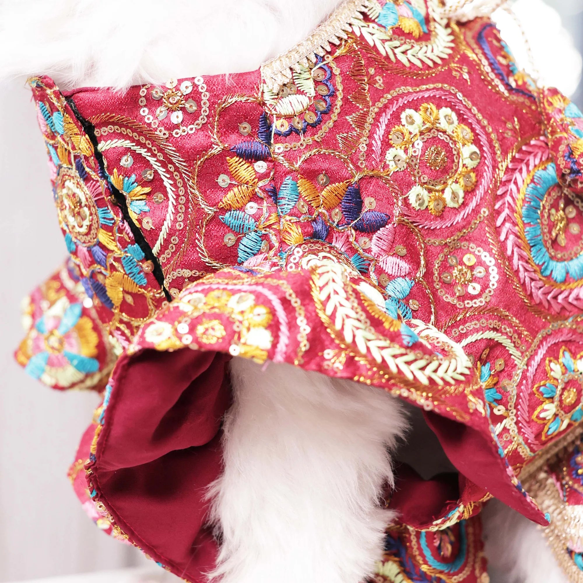 Luxury Embroidered Dog Lehenga – Royal Wedding & Festive Couture Wear (Red Multicolor)
