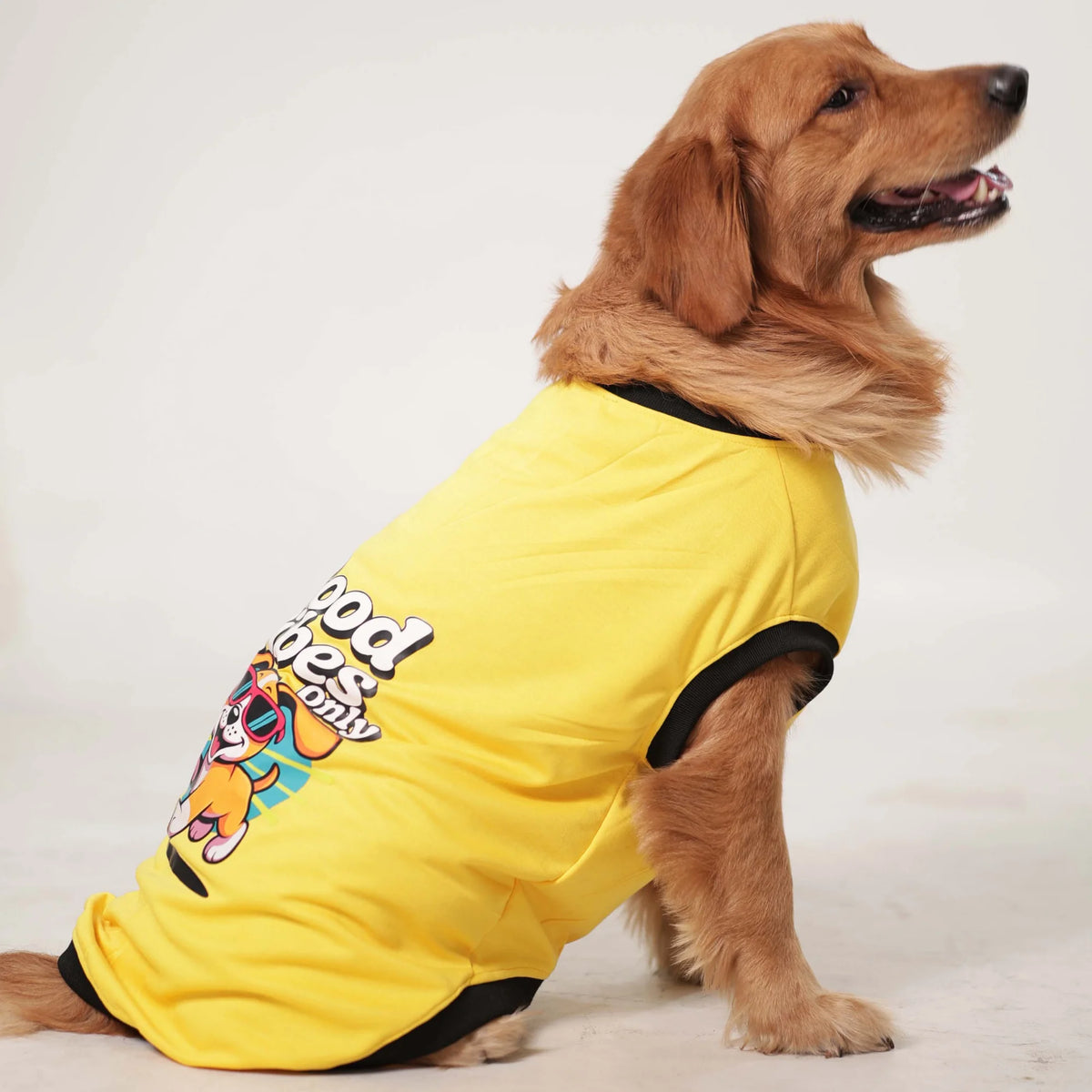 Good Vibes Only Printed Dog T-Shirt – Casual Summer Wear (Yellow)