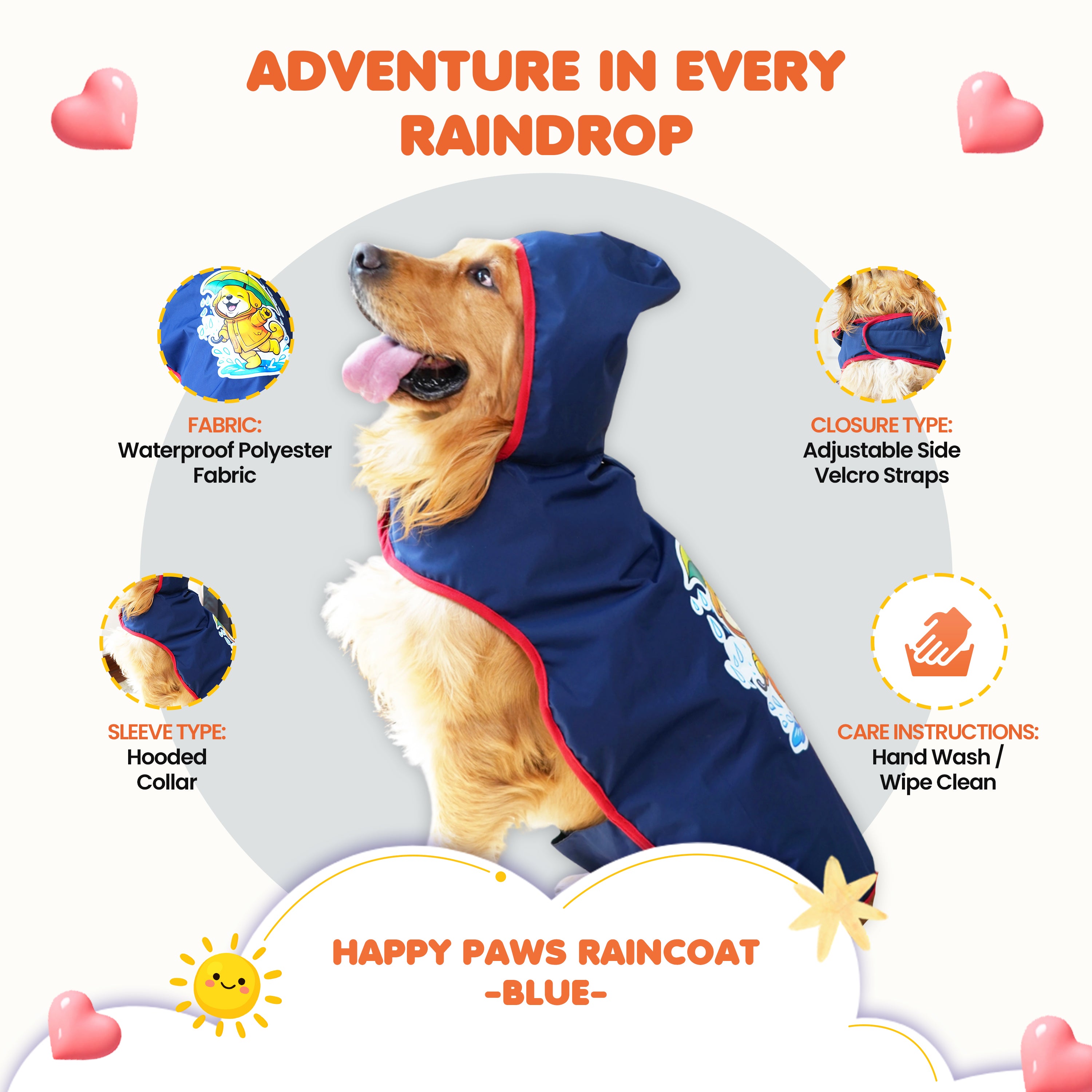 Happy Paws Printed Waterproof Dog Raincoat – Cartoon Monsoon Rain Jacket for Dogs
