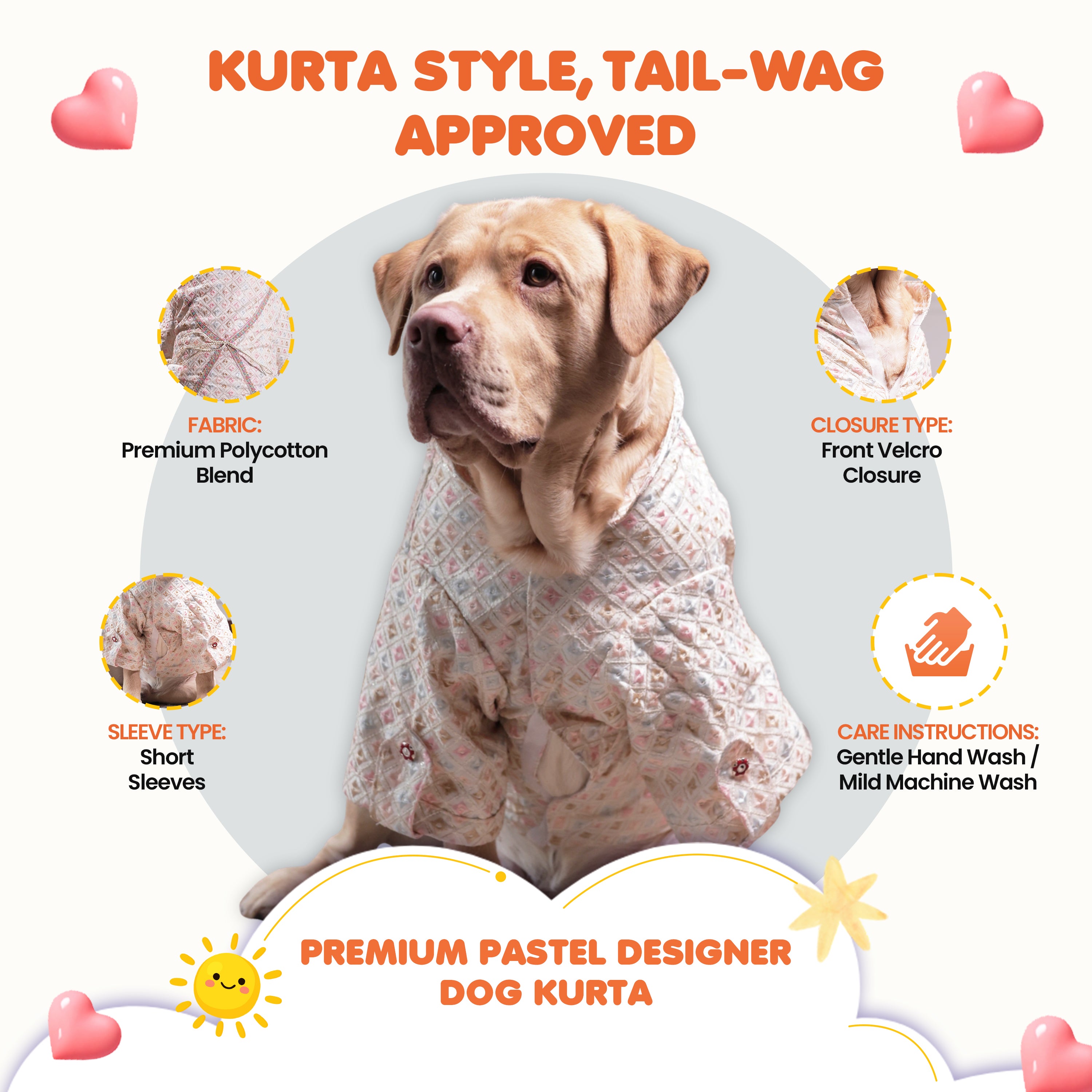 Furryfits Premium Pastel Designer Dog Kurta – Festive Ethnic Wear for Dogs