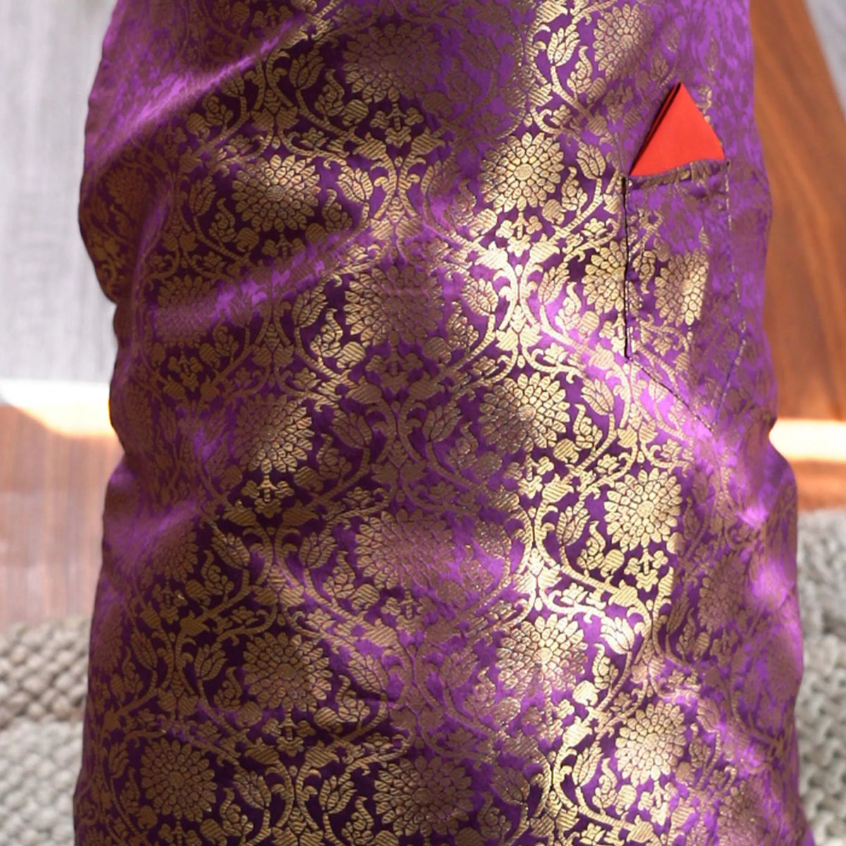 Furryfits Royal Floral Brocade Dog Kurta (Purple & Gold) – Premium Ethnic Wedding & Festive Wear for Dogs