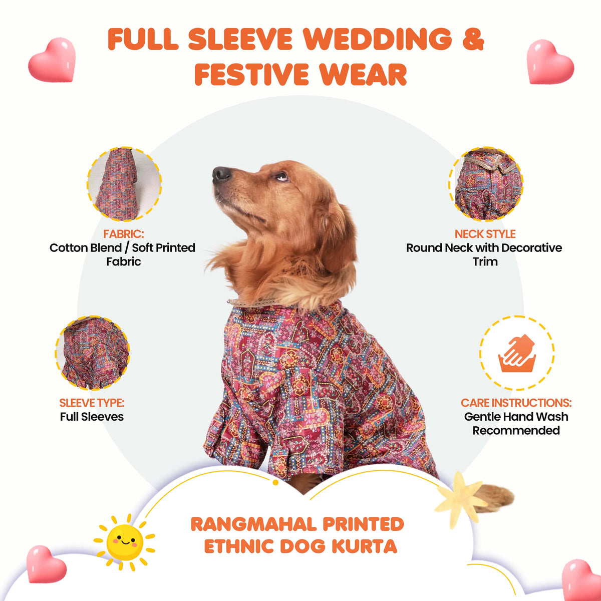 RangMahal Printed Ethnic Dog Kurta- Full Sleeve Wedding & Festive Wear