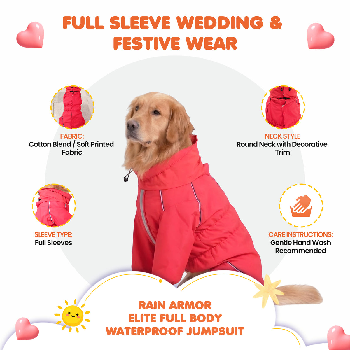 Rain Armor Elite Full Body Waterproof Dog Jumpsuit with Adjustable High Neck