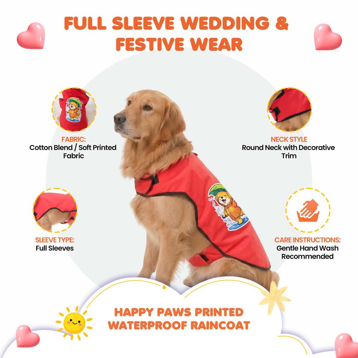 Happy Paws Printed Waterproof Dog Raincoat- Lightweight Cartoon Monsoon Jacket