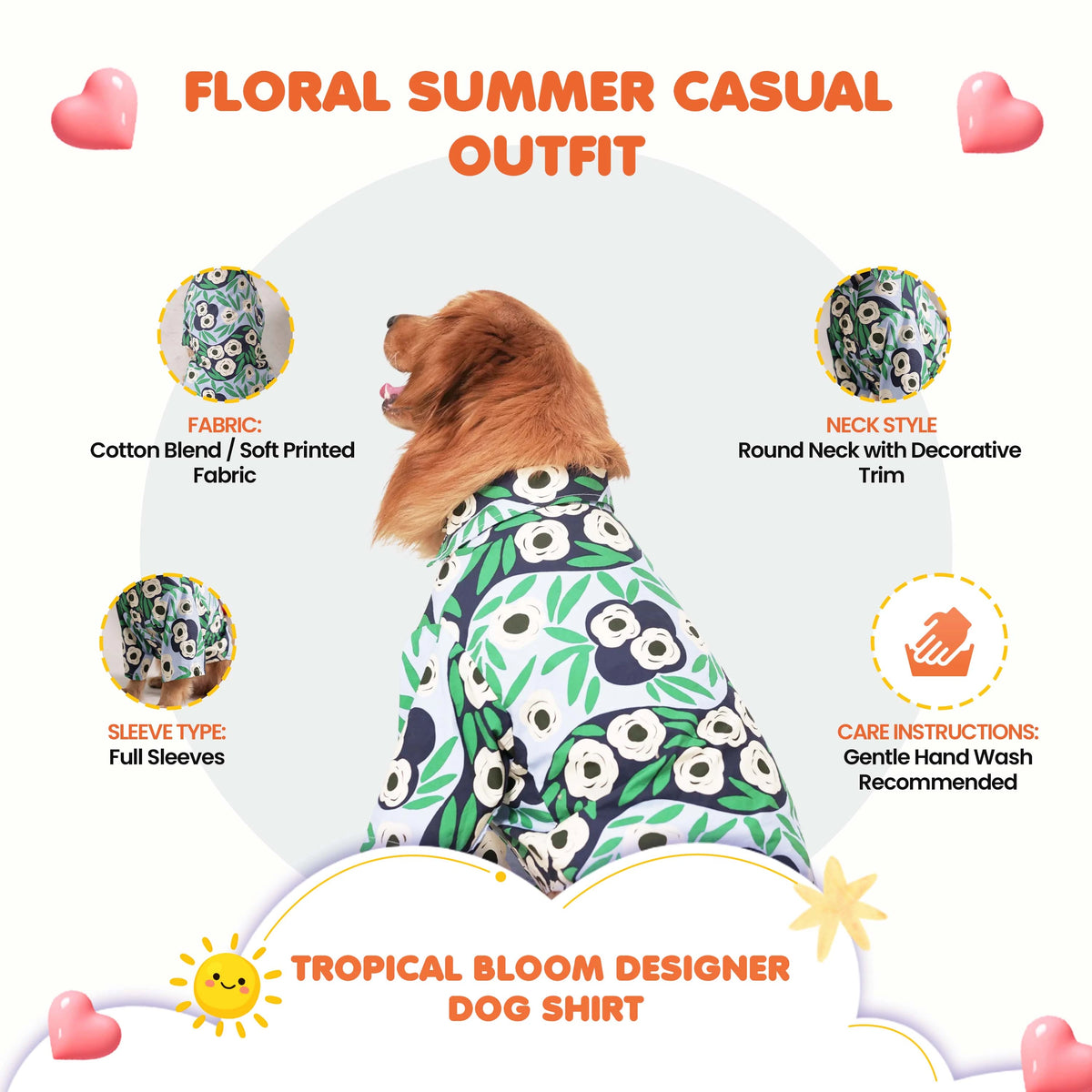 Tropical Bloom Designer Dog Shirt- Floral Summer Casual Outfit