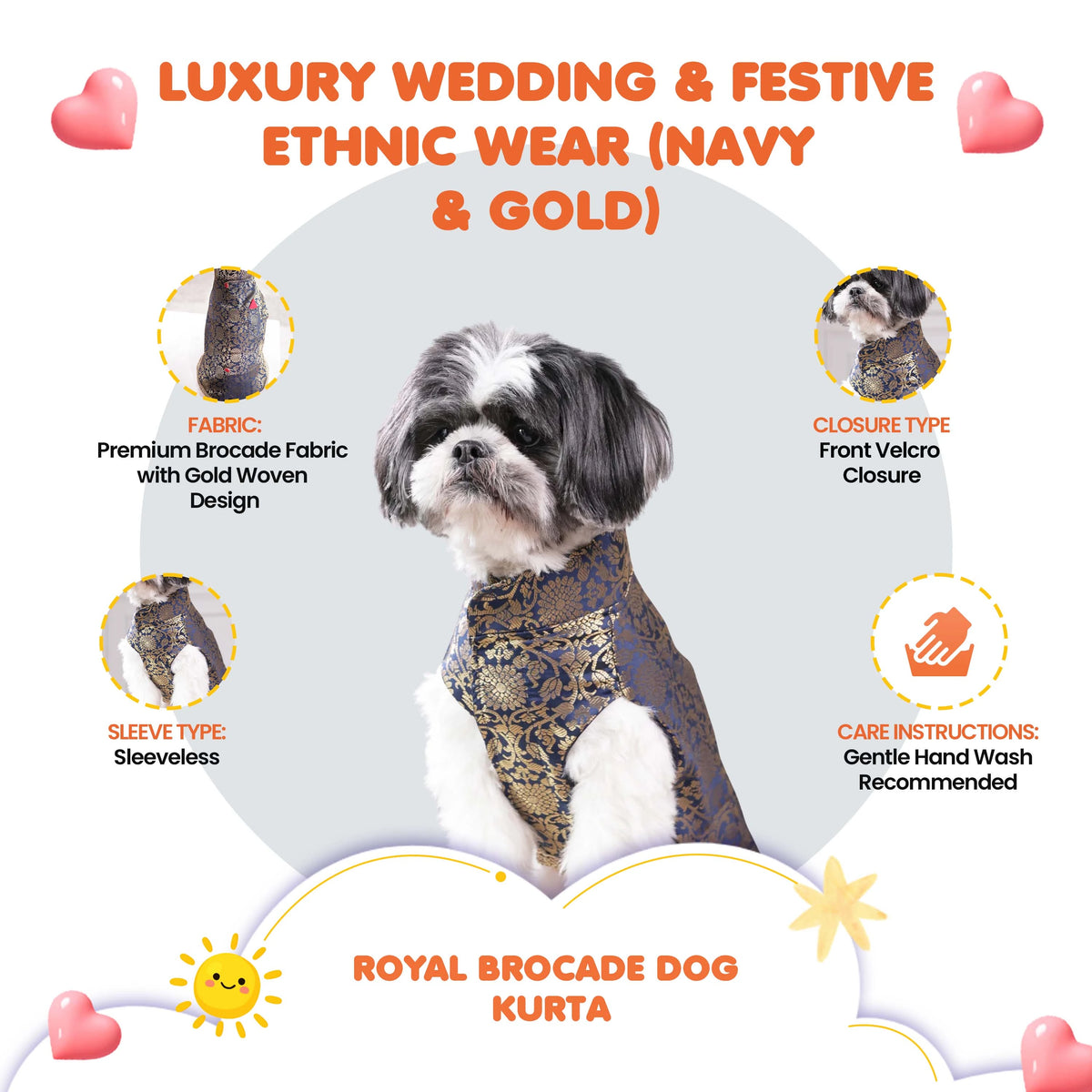 Royal Brocade Dog Kurta – Luxury Wedding & Festive Ethnic Wear (Navy & Gold)