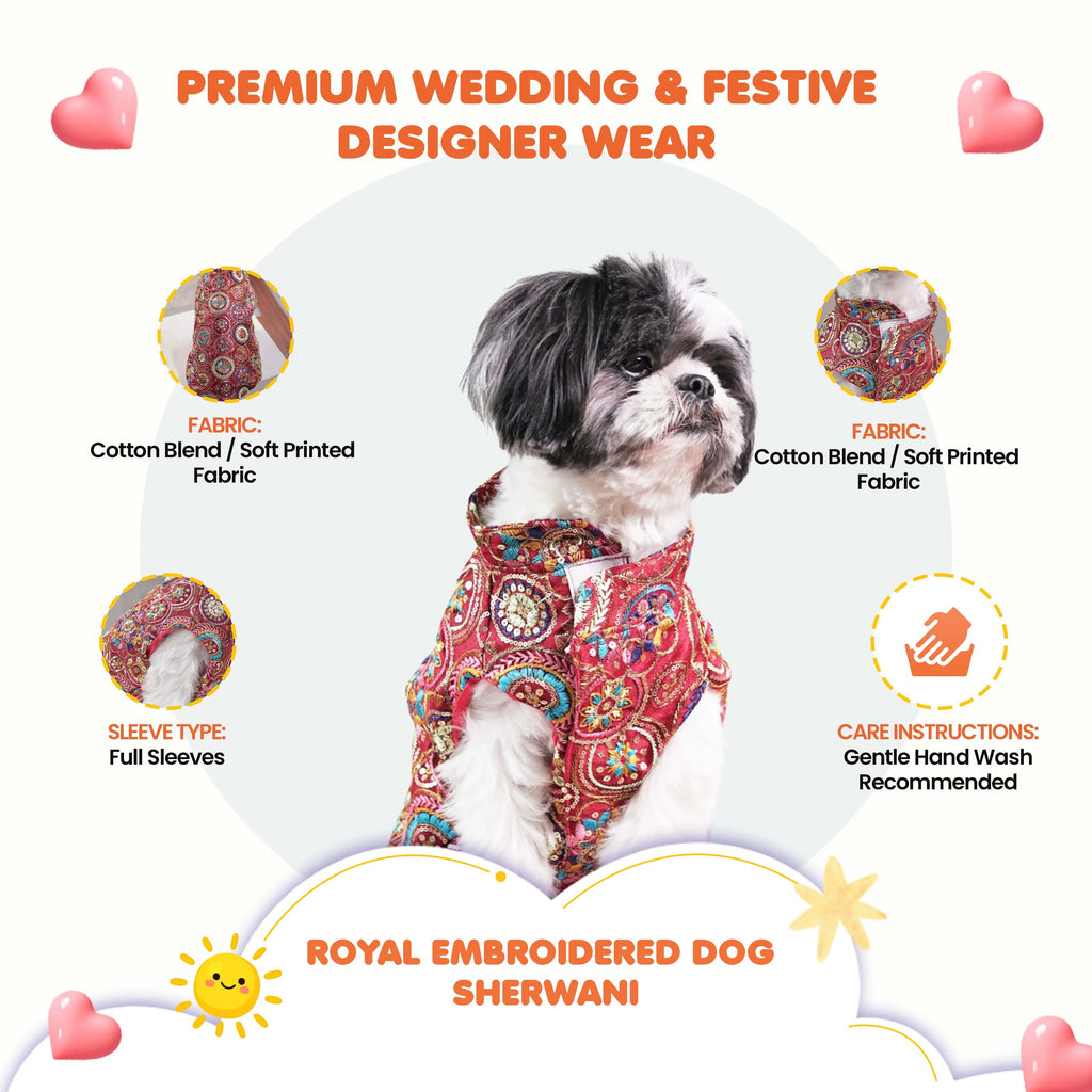 Royal Embroidered Dog Sherwani – Premium Wedding & Festive Designer Wear (Red Multicolor)