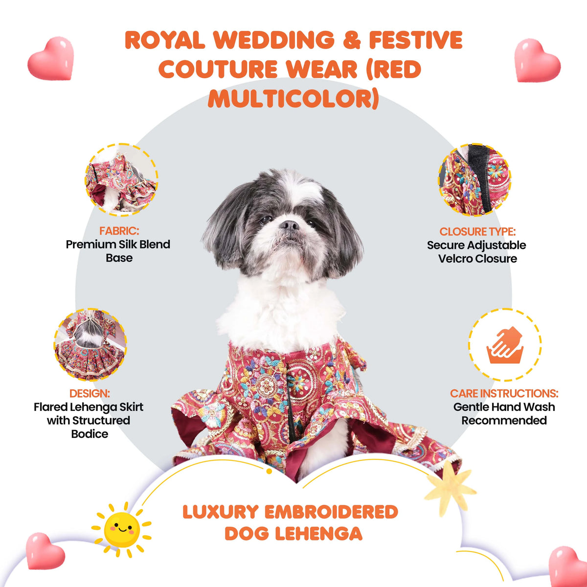 Luxury Embroidered Dog Lehenga – Royal Wedding & Festive Couture Wear (Red Multicolor)