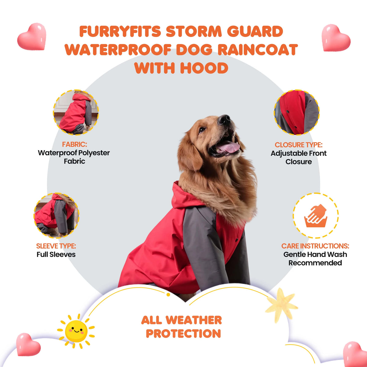 Storm Guard Waterproof Dog Raincoat with Hood- Lightweight All Weather Protection