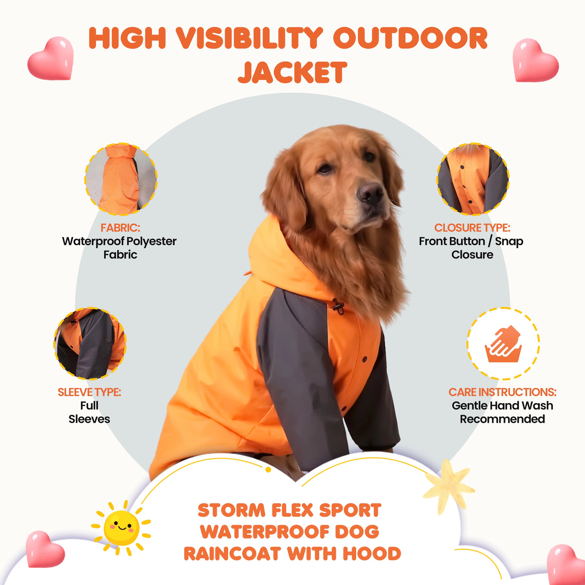 Storm Flex Sport Waterproof Dog Raincoat with Hood- High Visibility Outdoor Jacket