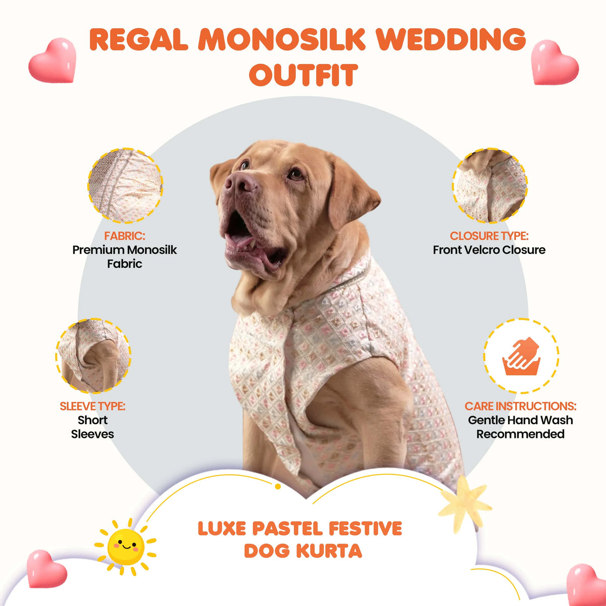 Luxe Pastel Festive Dog Kurta- Regal Monosilk Wedding Outfit