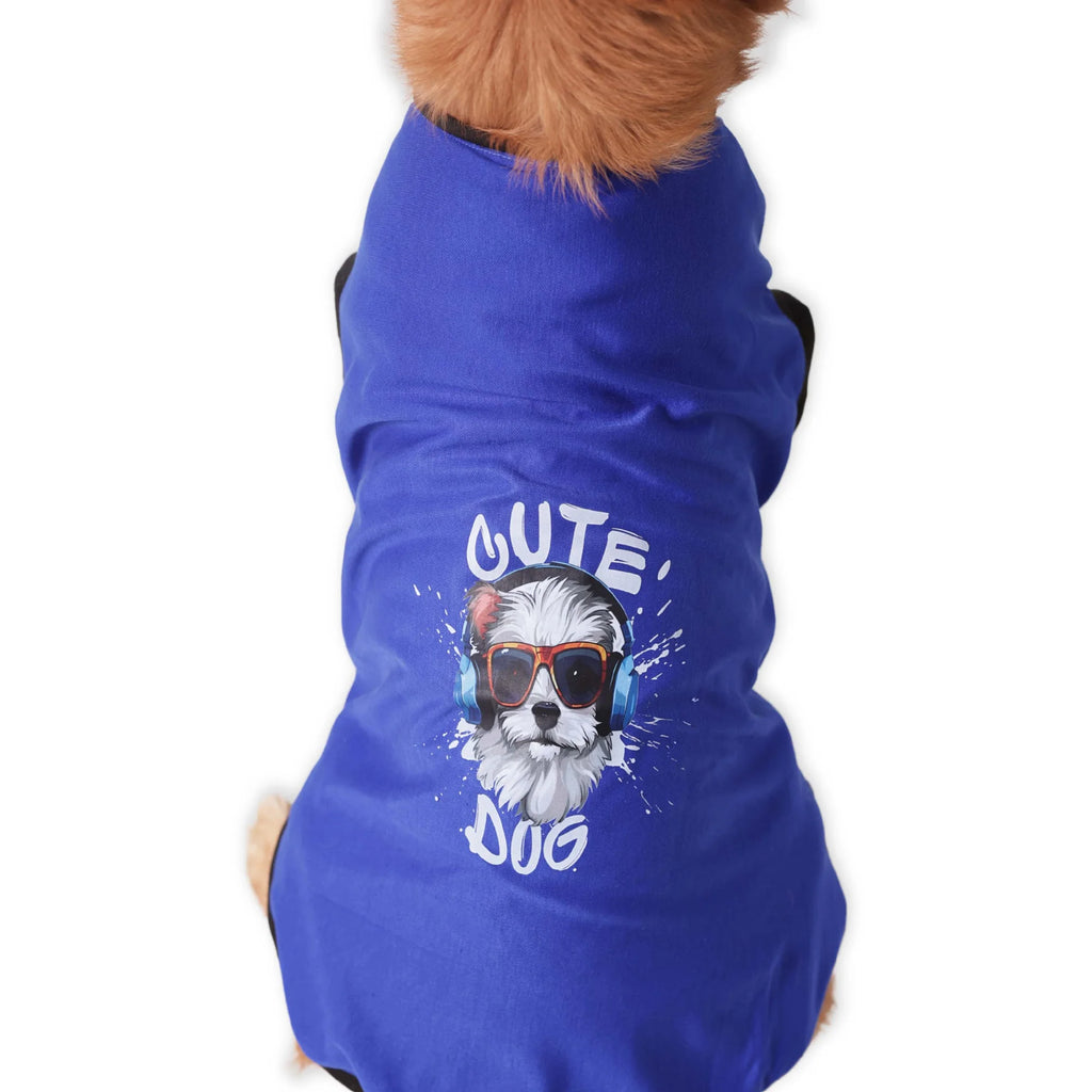 Cute Dog Graphic Printed T-Shirt- Casual Everyday Wear (Blue)