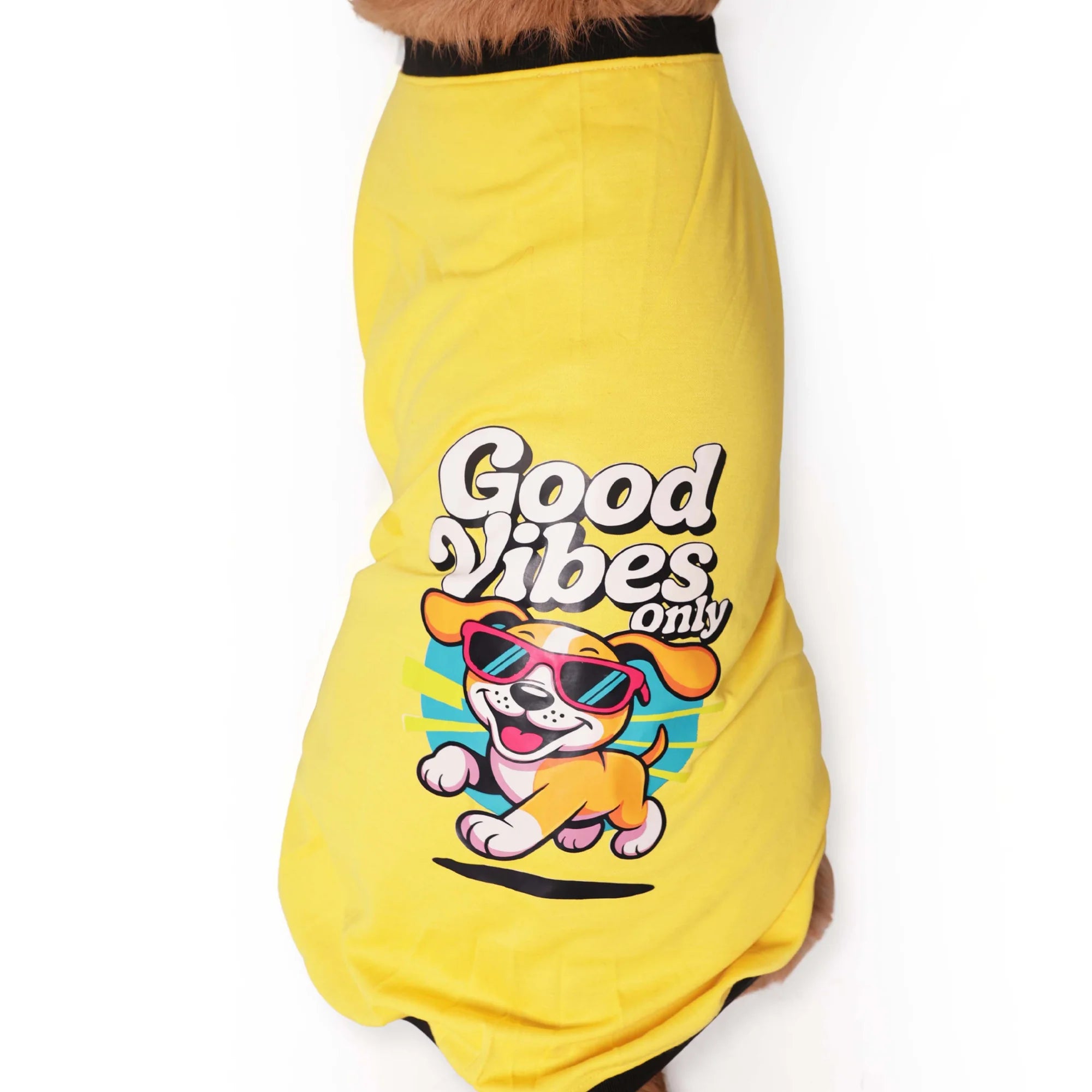 Good Vibes Only Printed Dog T-Shirt – Casual Summer Wear (Yellow)