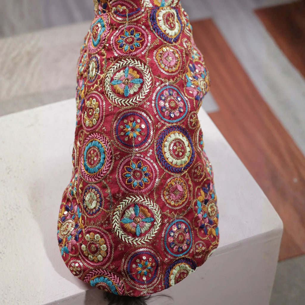 Royal Embroidered Dog Sherwani – Premium Wedding & Festive Designer Wear (Red Multicolor)