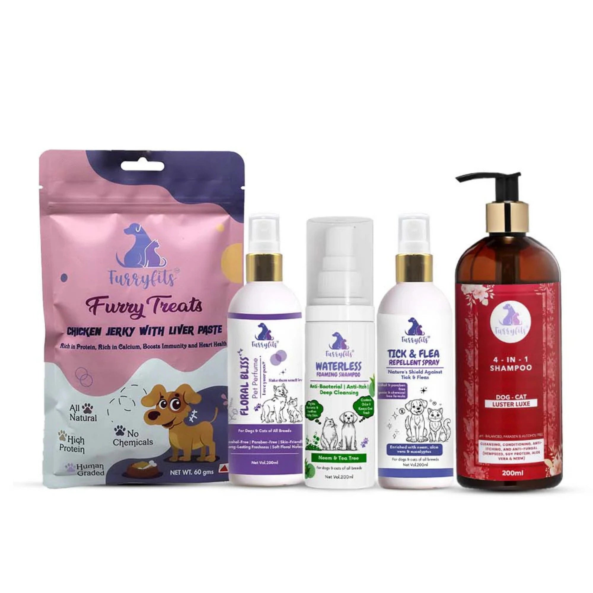 FurryFits Ultimate Pet Wellness Combo – Treat, Cleanse, Protect & Refresh