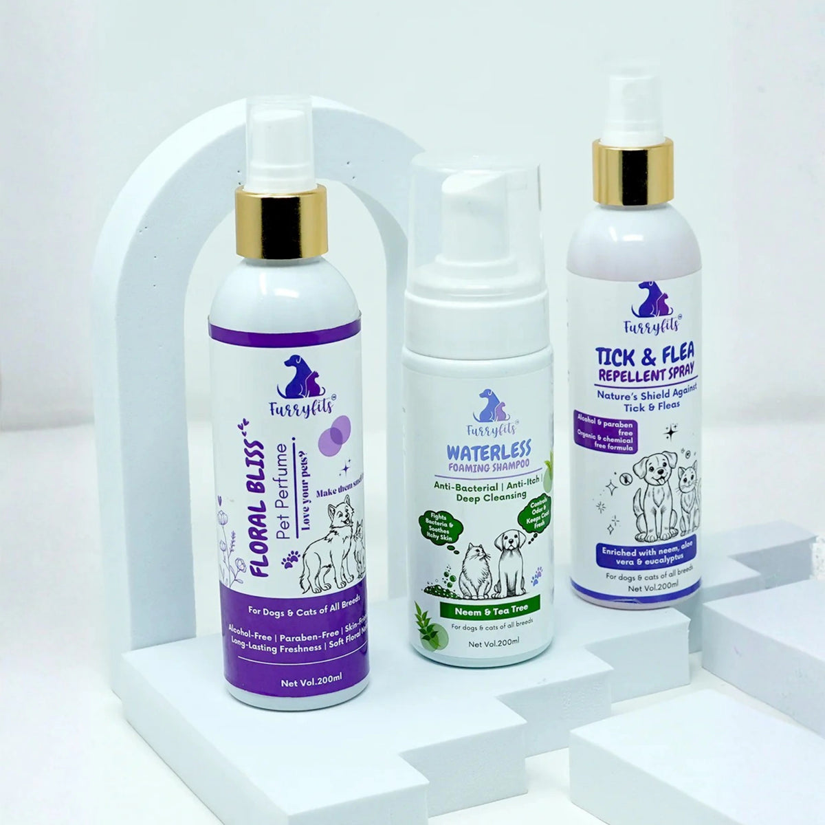 Natural Pet Care Combo – Neem Cleanse, Tick Protection & Floral Perfume