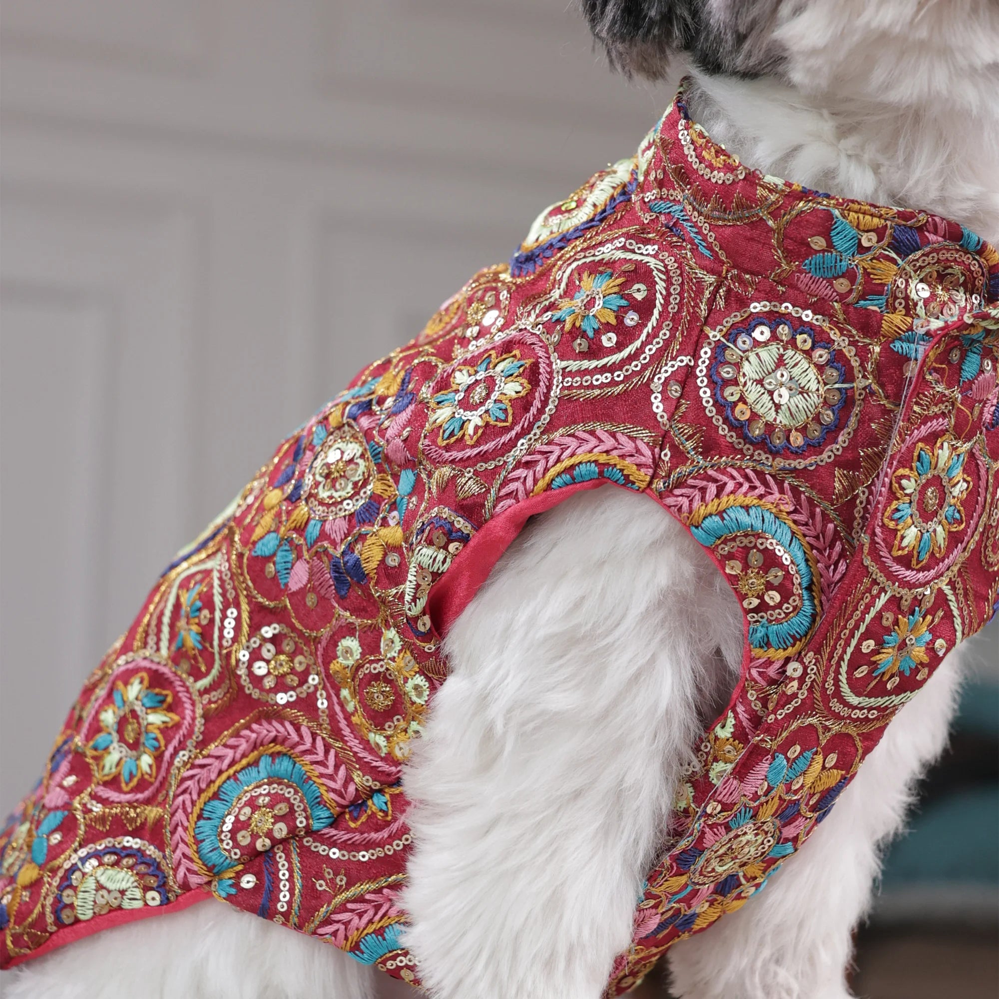 Royal Embroidered Dog Sherwani – Premium Wedding & Festive Designer Wear (Red Multicolor)