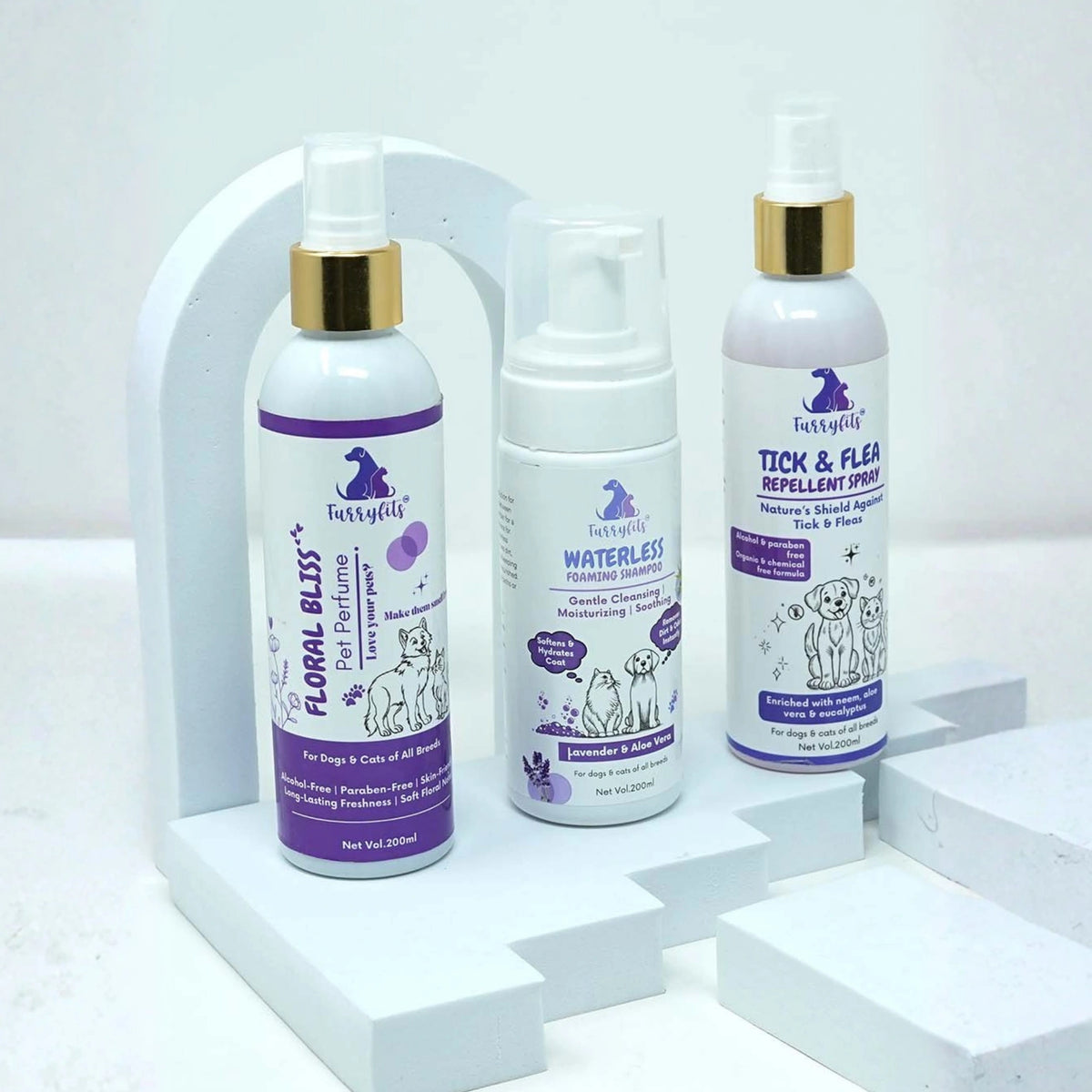 Pet Grooming & Protection Combo – Lavender Clean, Bliss Perfume & Tick Spray