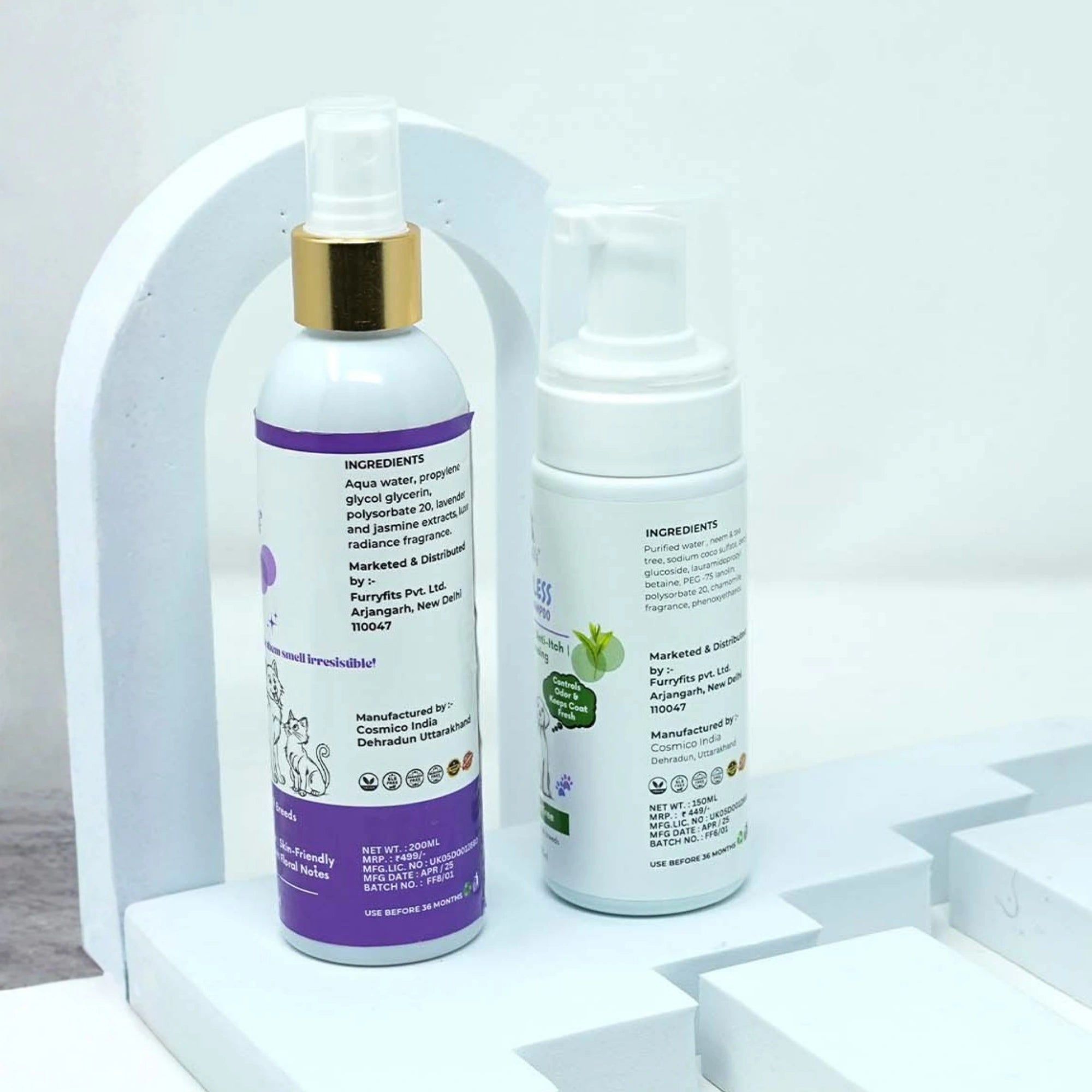 Pet Perfume & Waterless Shampoo Combo – Neem Clean + Floral Bliss