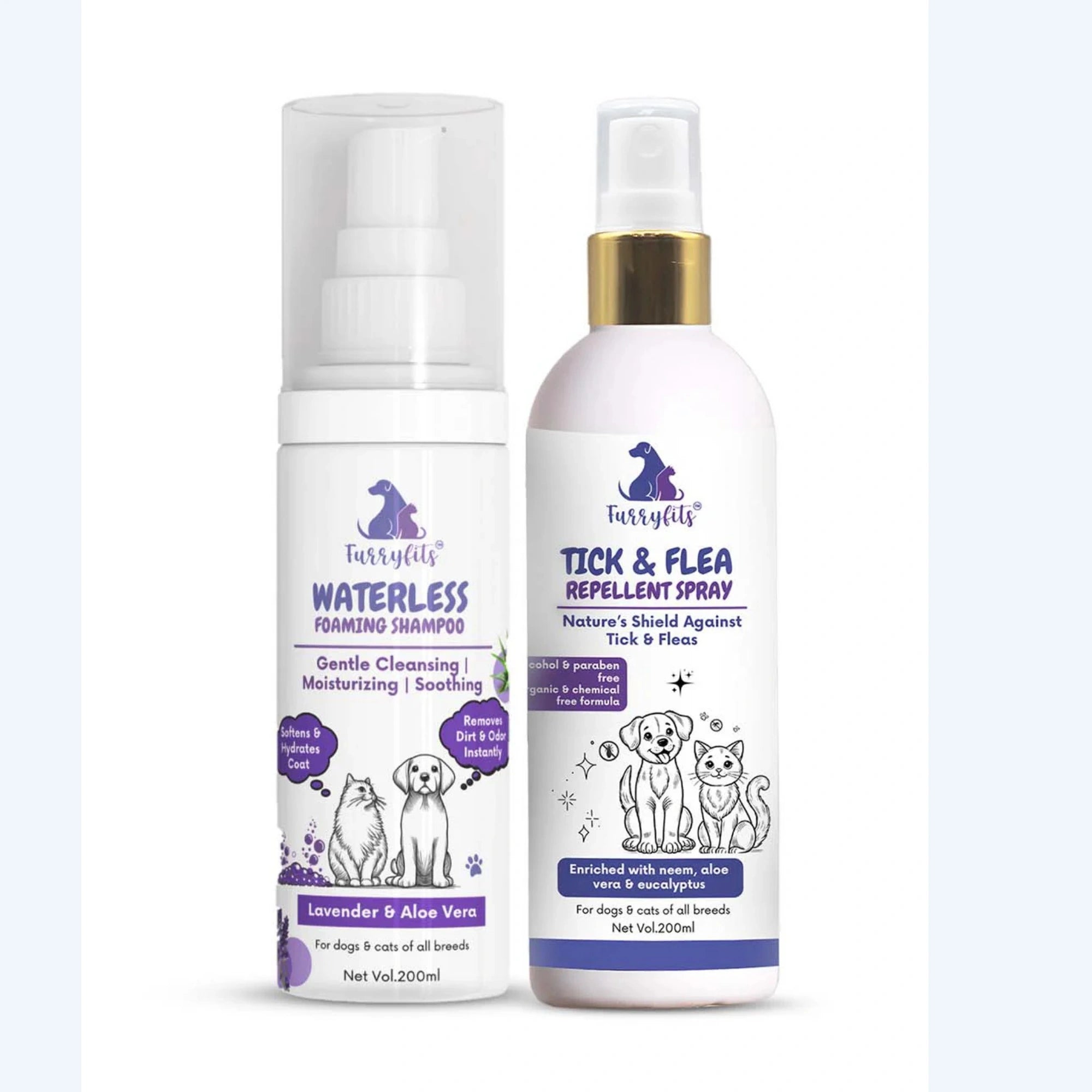 Pet Shampoo & Flea Spray Kit – Lavender Waterless + Tick Repellent
