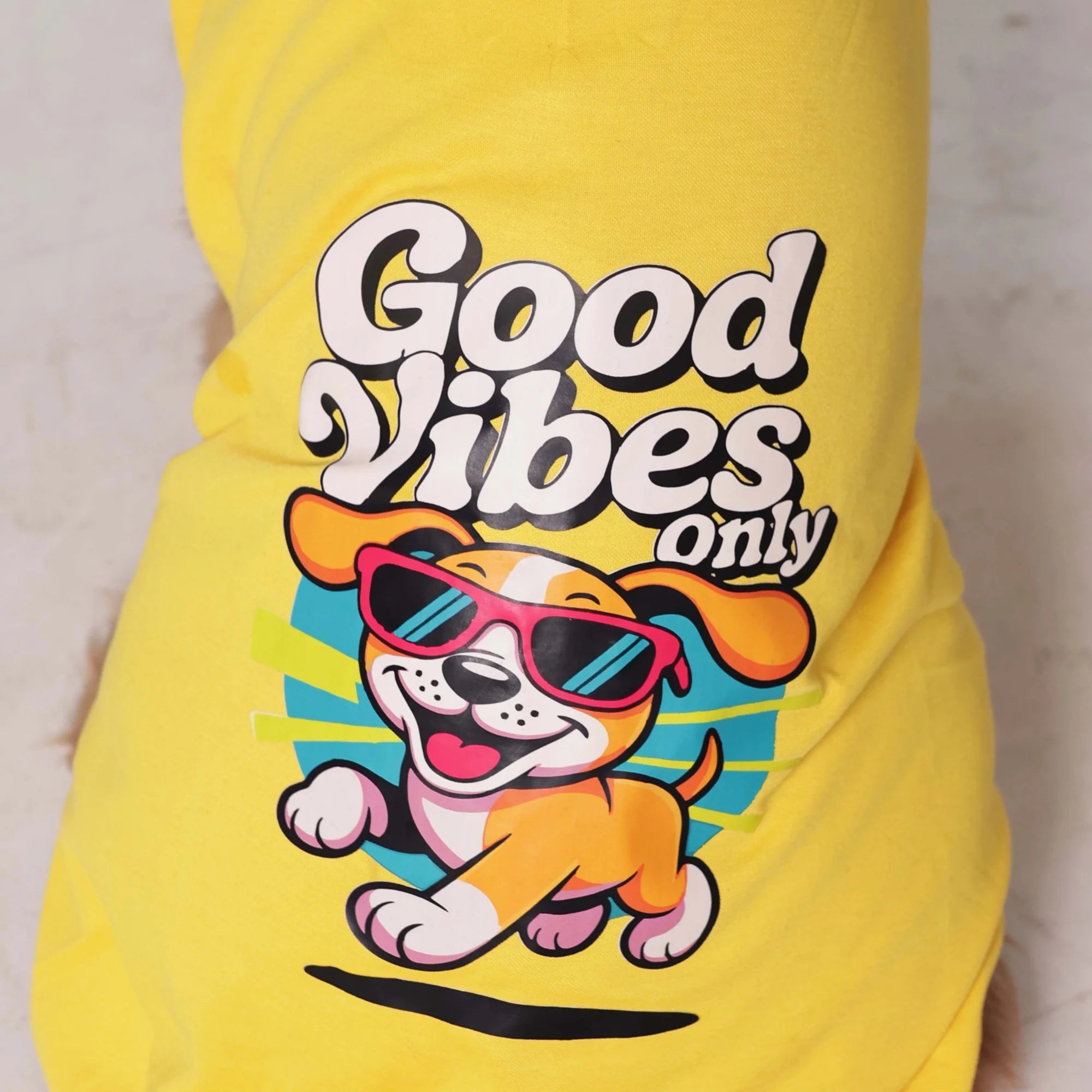 Good Vibes Only Printed Dog T-Shirt – Casual Summer Wear (Yellow)