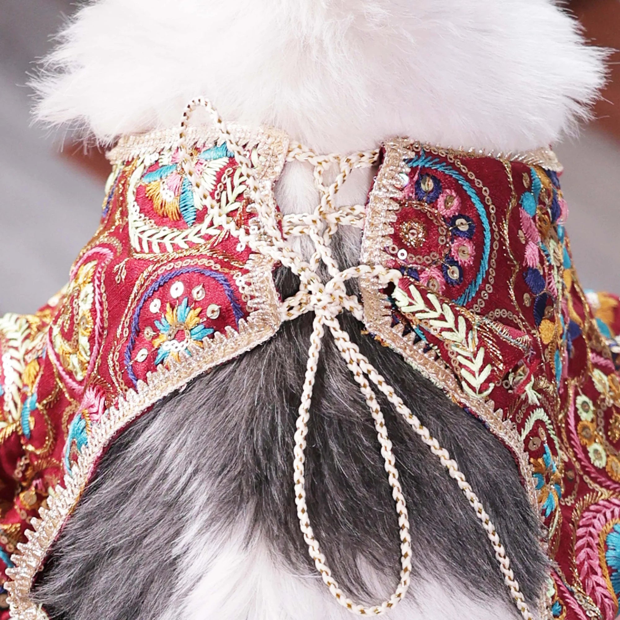 Luxury Embroidered Dog Lehenga – Royal Wedding & Festive Couture Wear (Red Multicolor)