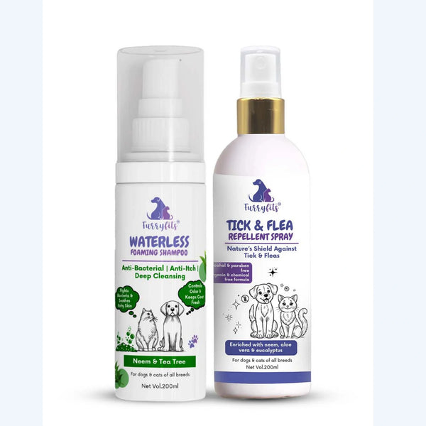 Pet Shampoo & Flea Spray Kit – Neem Waterless + Tick Repellent