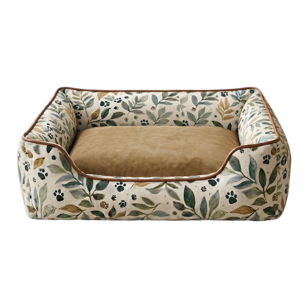 Furryfits Premium Leaf Print Dog Bed with Bolsters – Soft Botanical Pet Bed with Cushion, Anti-Slip & Durable (Dogs & Cats)