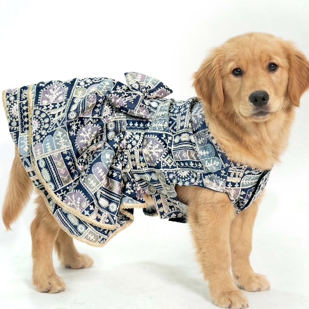 Furryfits Royal Blue Dog Lehenga Dress for Wedding and Party Wear