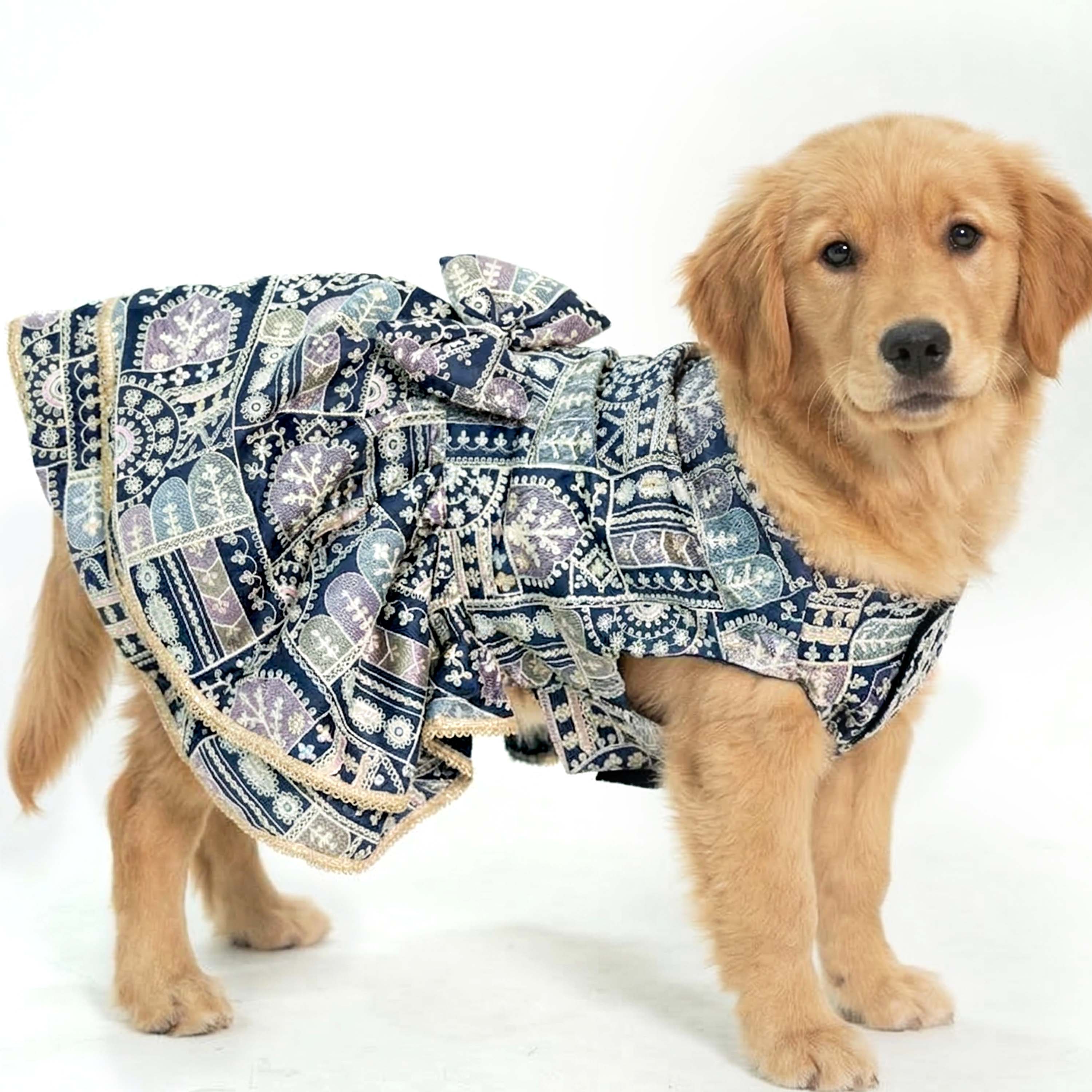 Furryfits Royal Blue Dog Lehenga Dress for Wedding and Party Wear