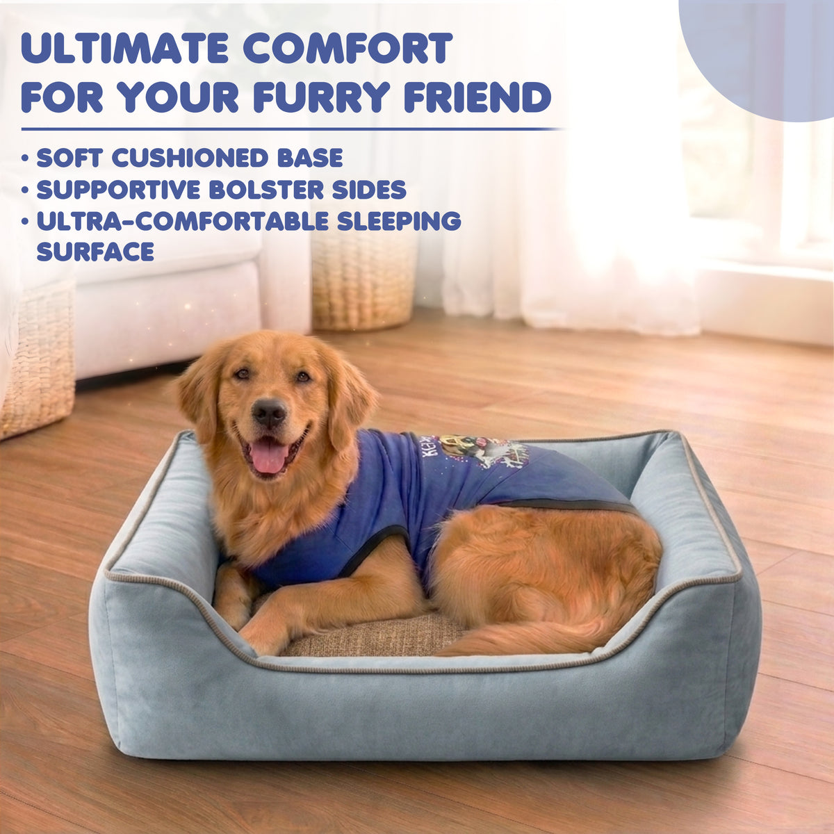 Furryfits Premium Two-Tone Dog Bed – Blue & Brown Orthopedic Pet Sofa Bed with Bolsters, Anti-Slip & Washable (Dogs & Cats)