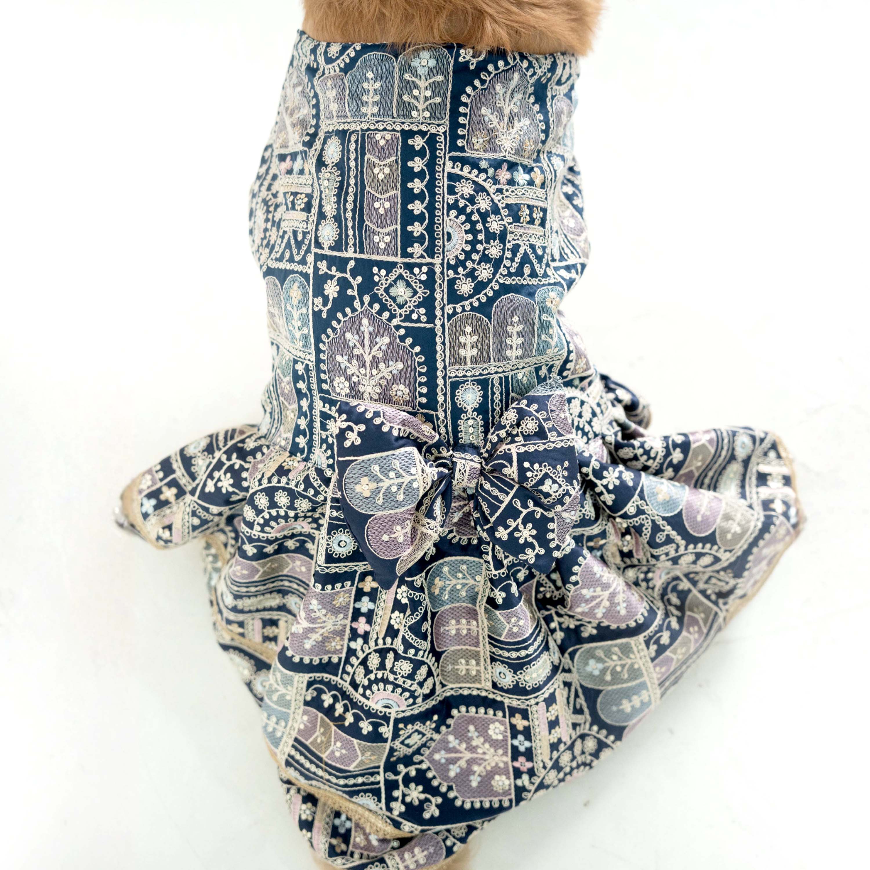 Furryfits Royal Blue Dog Lehenga Dress for Wedding and Party Wear