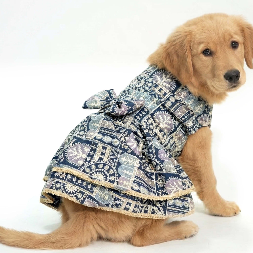 Furryfits Royal Blue Dog Lehenga Dress for Wedding and Party Wear