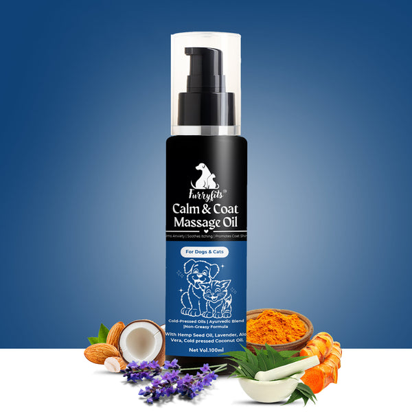Furryfits Calm & Coat Massage Oil for Dogs & Cats - Ayurvedic Cold-Pressed Blend, 100 ml